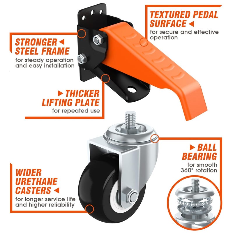Ronlap Workbench Casters Wheels Kit 660 Lbs Capacity Retractable Casters Set of 4 Heavy Duty Side Mount 2.5" Lifting Caster Work Table Tool Bench Stepdown Castors Wheels 4 Pack - Image 2